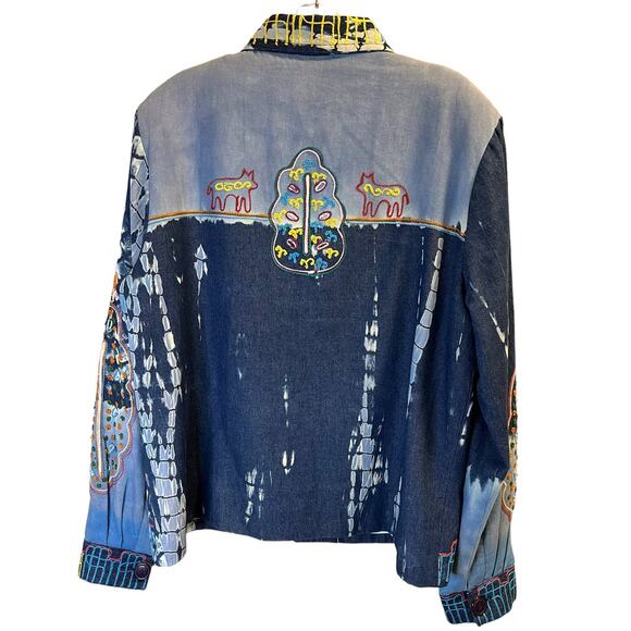 Madison Studio, Blue, Aztec Embroidery Button Top, Women's L - Picture 6 of 15